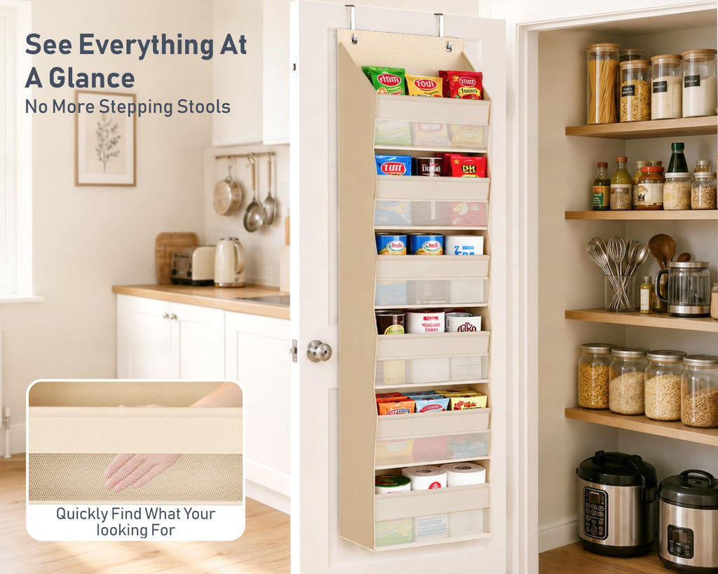DIMJ Over the Door Organizer, 6-Shelf Hanging Organizer, Beige, 1 Pack
