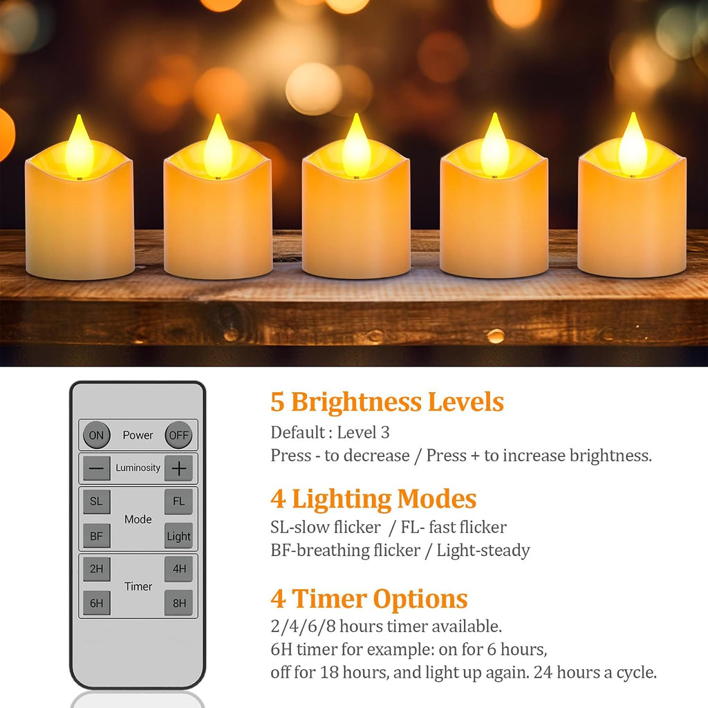 Yme Rechargeable LED Tea Lights with Remote & Timer, 1.5" D
