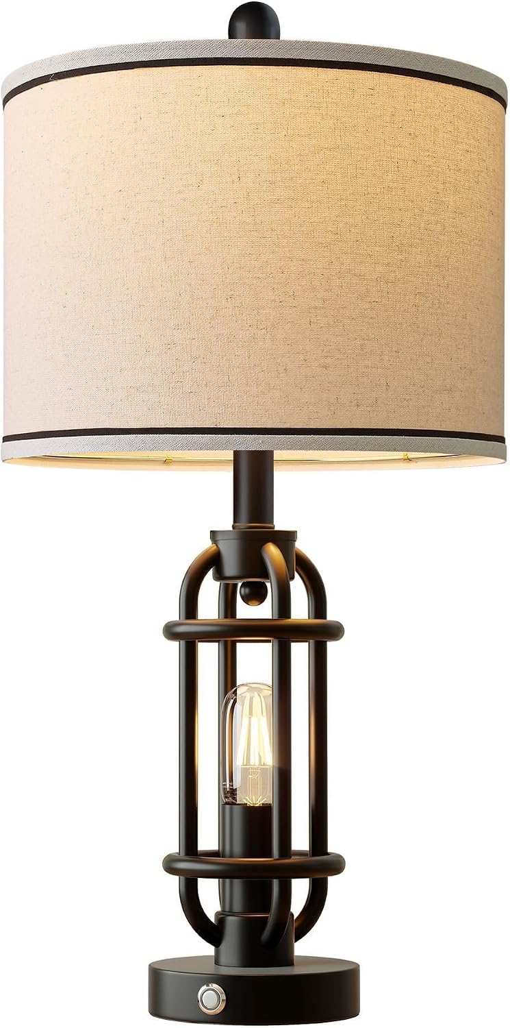 G-SAFAVA 24'' Table Lamps for Living Room Bedroom Industrial Touch Lamp with USB A+C Ports, Night Light Farmhouse Vintage Nightstand Bedside Lamps for Night Stands Metal Black, Bulbs Included