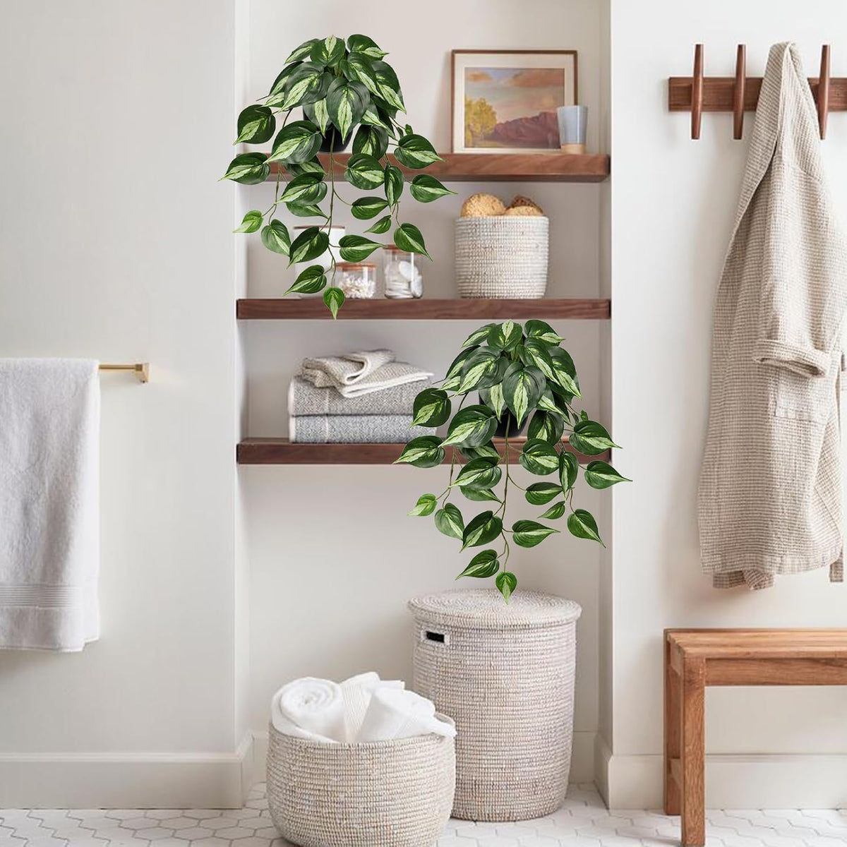 DILATATA 2 Pack Artifitial Hanging Plants 18" Fake Devil's Ivy Golden Pothos Plants, Hanging Potted Plants for Home Office Bedroom Indoor Outdoor Decor