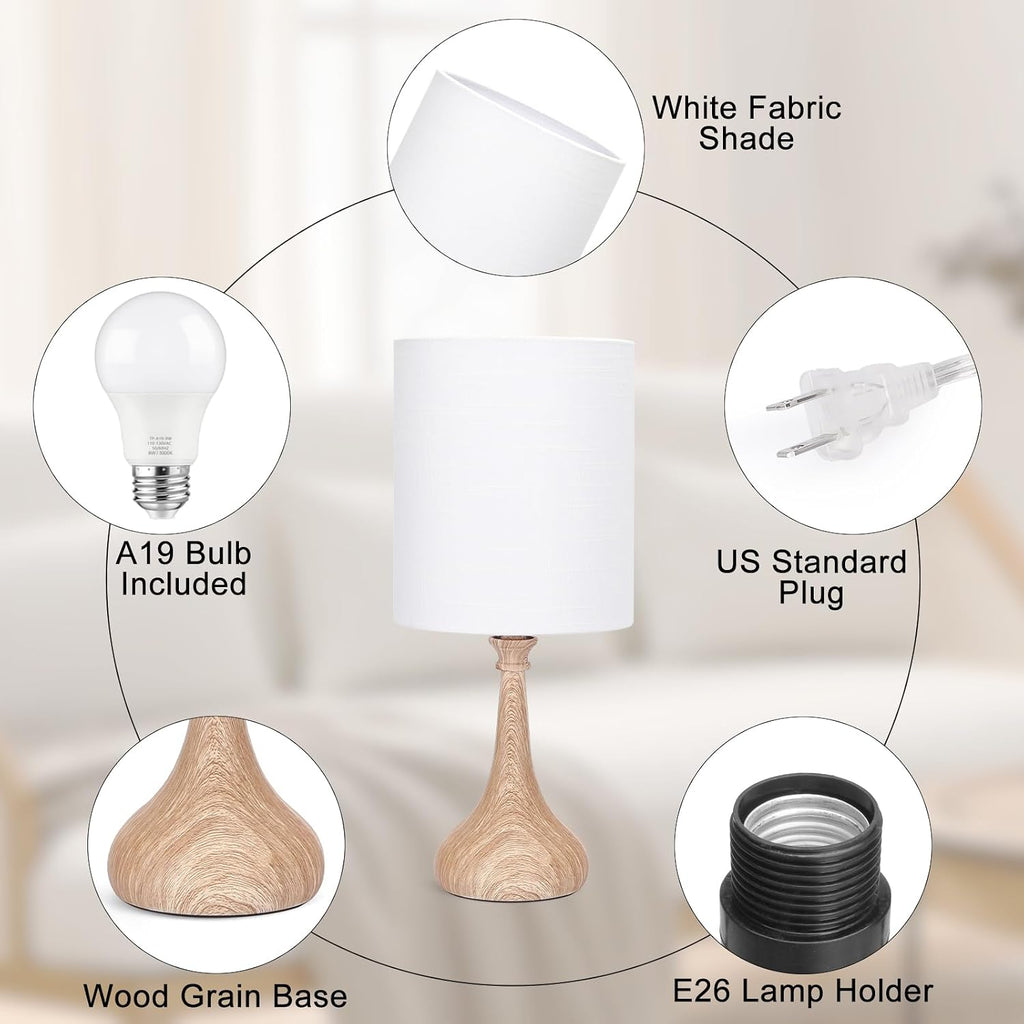 Dimmable Small Table Lamp, Bedside Lamps Touch Control for Bedrooms Nightstand with Wood Grain Base, Desk Lamp Night Light for Office Living Room, 9W 3000K LED Bulb Included