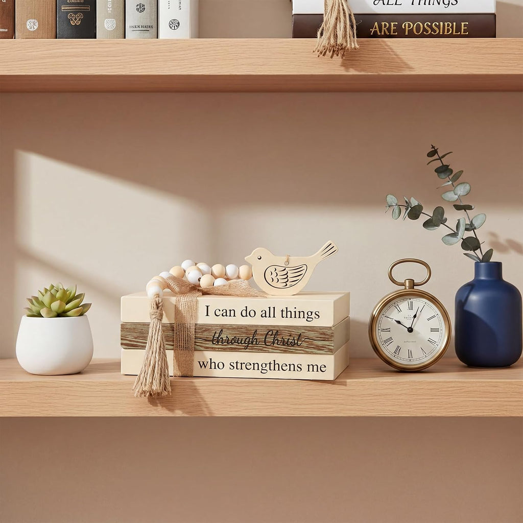 Tatuo 4 Pcs Wooden Farmhouse Decorative Books for Home Decor, Chris