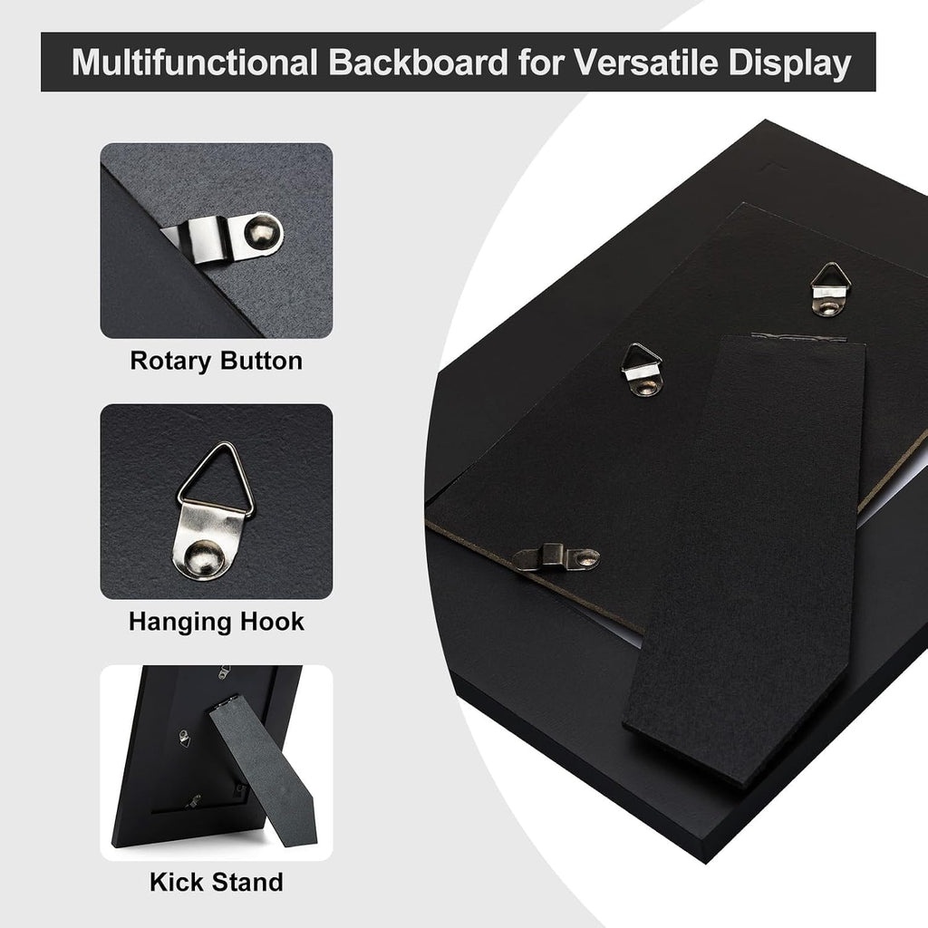 4x6 Black Wood Picture Frame with Real Glass, Gold Inner Border, Vertical and Horizontal for Tabletop or Wall Hanging