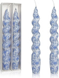 Unscented Floral Taper Candle Spiral Candlesticks - Set of 2 Handmade Blue Flower Twisted Candle 7.5 Inch Short Print Tapered Candles for Home Wedding Dinner Gifts