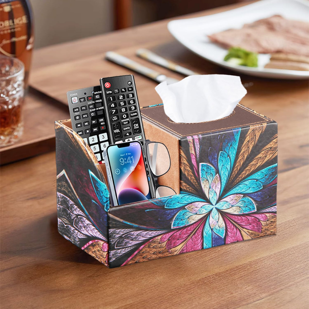 PU Leather Square Tissue Box Cover - Multi-Functional Tissue Box Holder