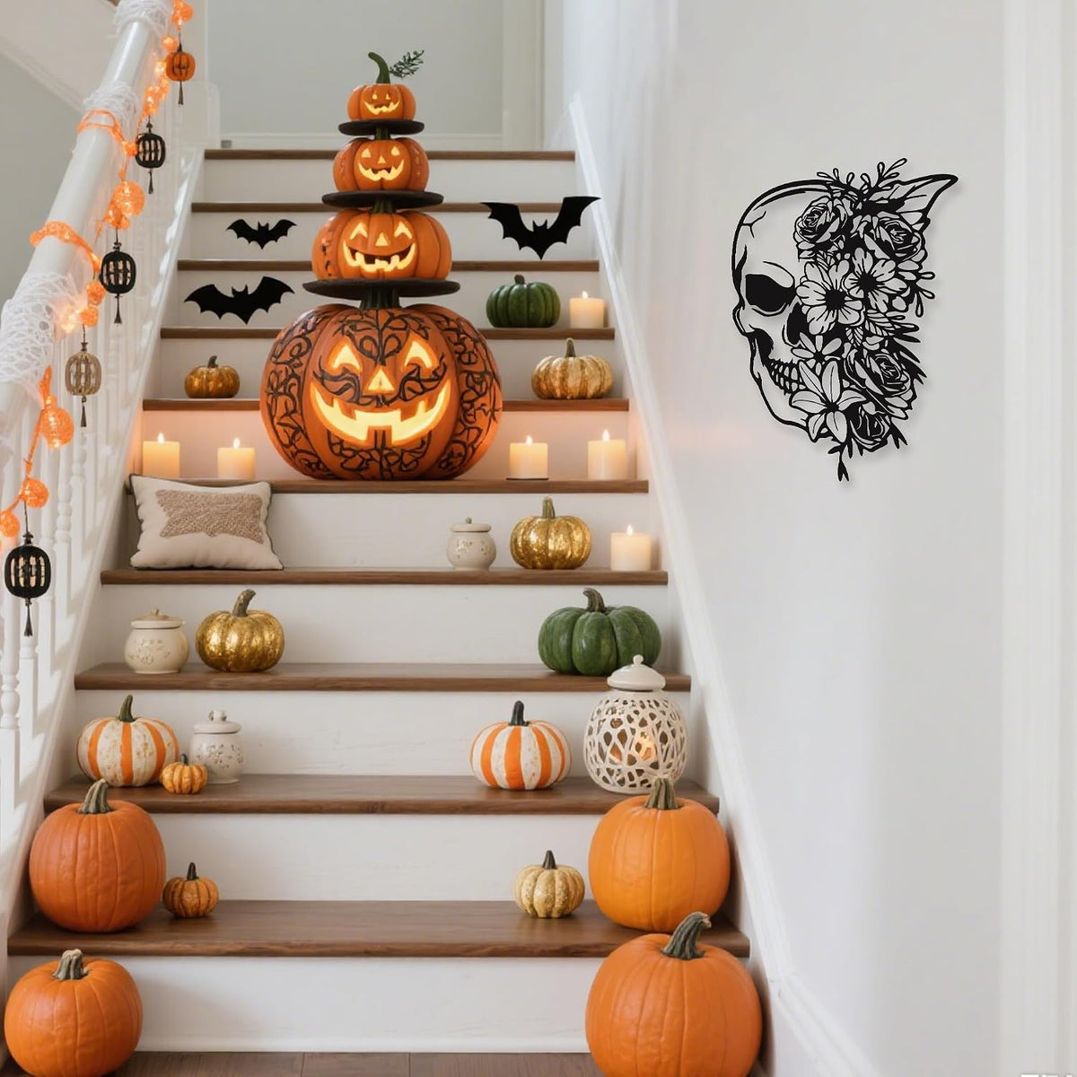 Rajukit Skull Wall Decor with Floral, Gothic