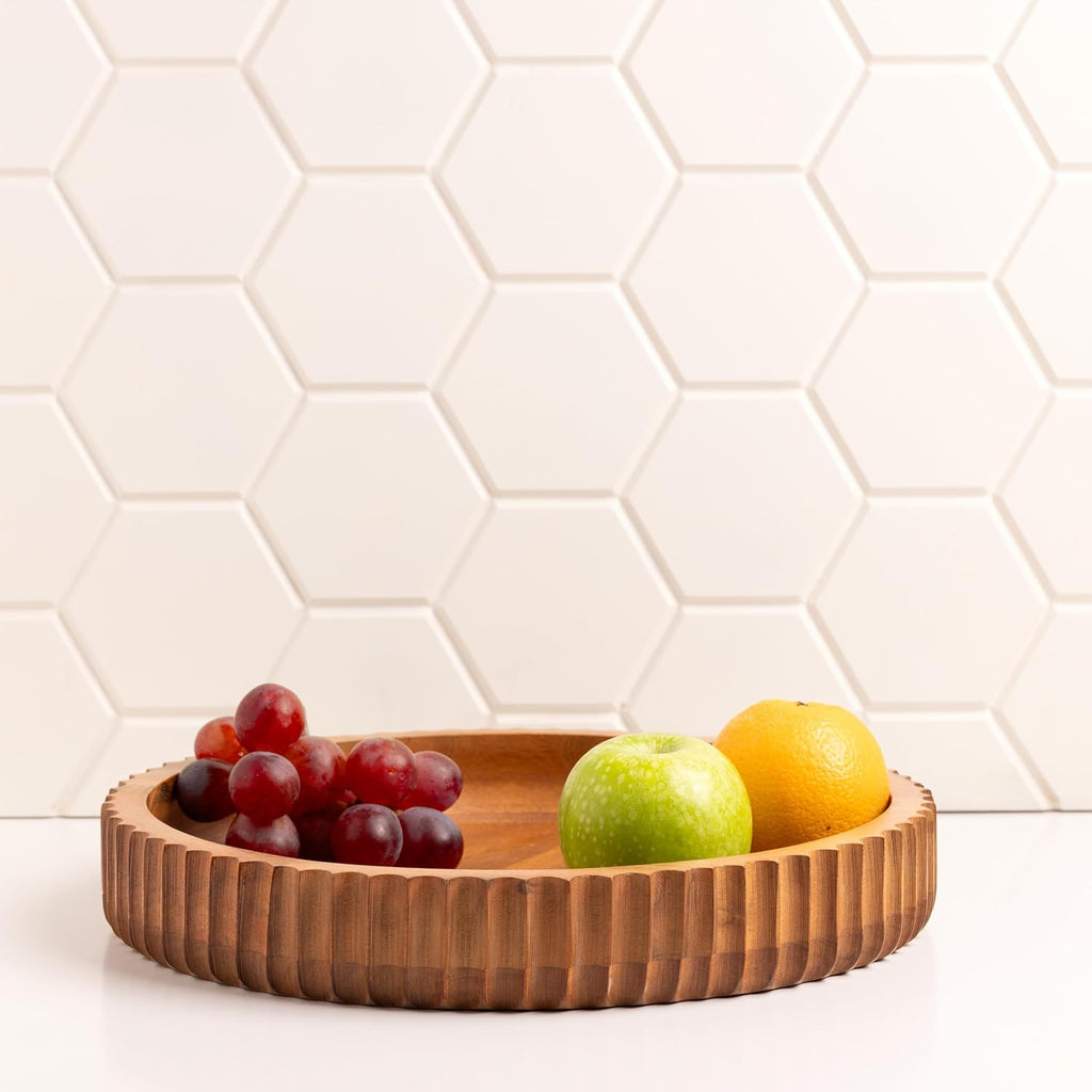 Acacia wood fruit bowl, 12" X 2" Large Fruit bowl for kitchen counter |Wooden bowl for entryway table or dining table centerpiece décor | Also use as keybowl or for candy (Natural Finish)
