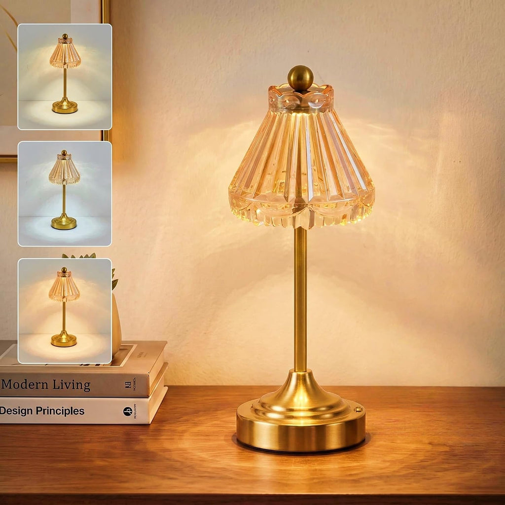Cordless Small Table Lamp, 5200mAh Rechargeable Glass Lamp