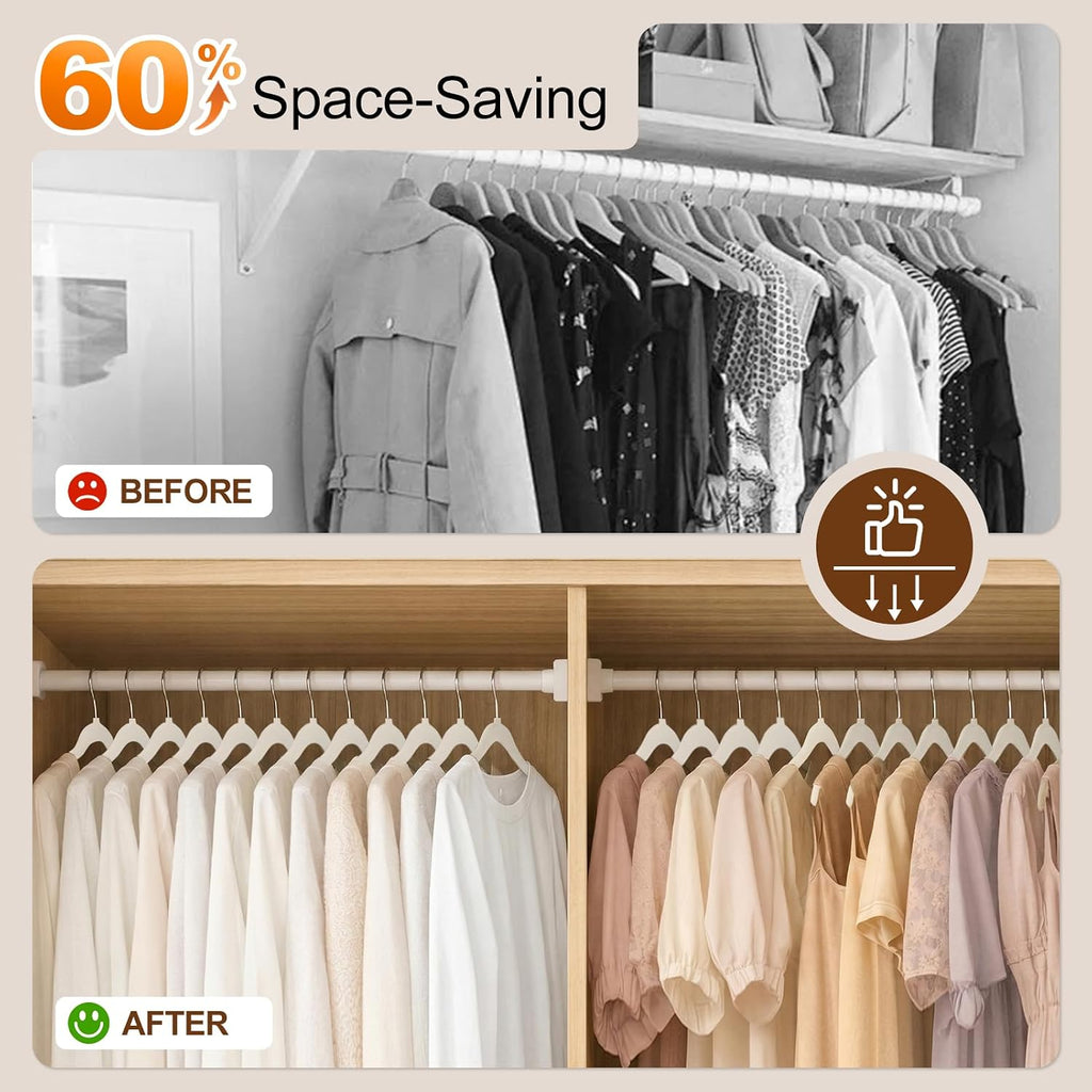 Velvet Shirt Hangers 50 Pack, No Shoulder Bumps for Clothes (White)