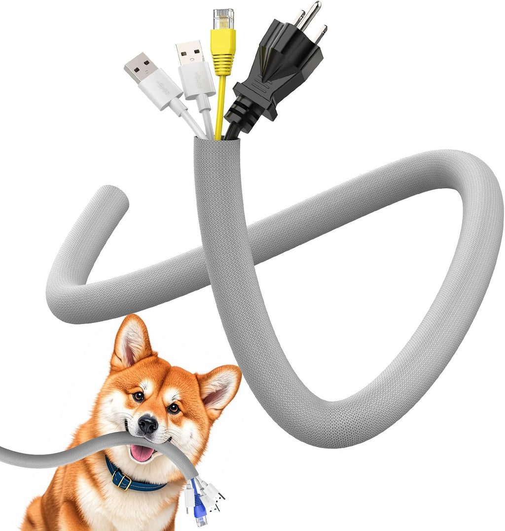 UOMTFAI Cord Protector from Pets No Chew, 1/2” 10ft Upgrated Pet Cord Sleeve Cable Protector for Cords, Cat and Dog Cord Protector Cable Management Cable Sleeve Grey