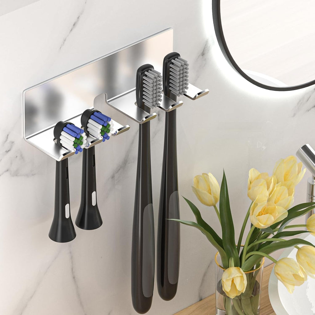 Electric Toothbrush Head Holder, Toothbrush Holders Wall Mounted, Electric Toothbrushs Holder, Bathroom Shower Tooth Brushing Holder, Tooth Brush Head Holder Organiser (Silver, Large)