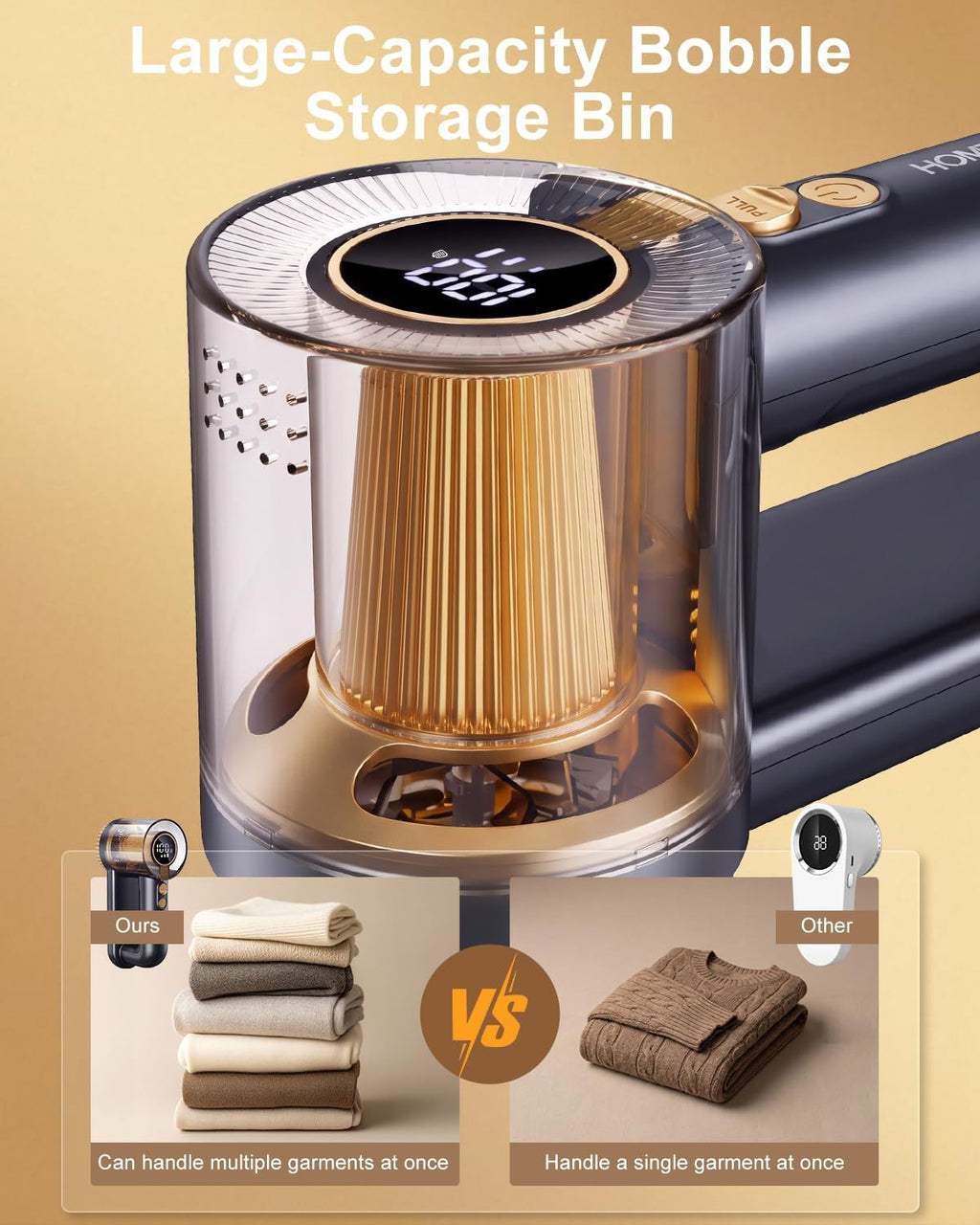 2-in-1 Rechargeable Fabric Shaver, 3 Extra Blades, 3-Speed Lint Remover Sweater Shaver with Digital LED Display, Sweater Shavers to Remove Pilling, Lint Shaver for Clothing & Furniture-Gold