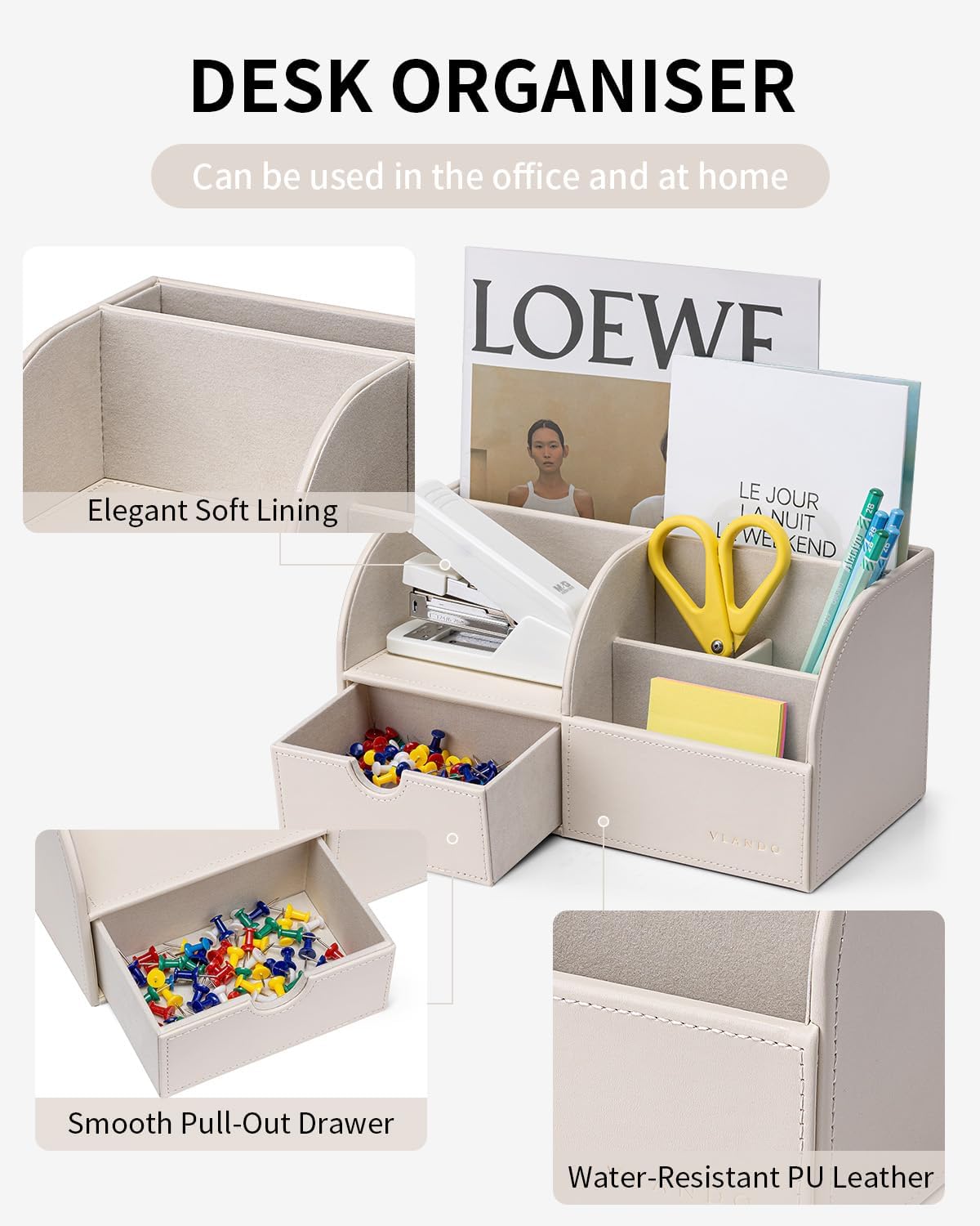 VLANDO PU Leather Desk Organizer with Drawer,6 Compartments