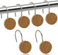 Shower Curtain Hooks, Wood Decorative Shower Curtain Rings, Modern Round Log Shower Curtain Hangers, 12PCS Shower Hooks for Shower Curtain Rod, Bedroom, Living Room (Silvery)