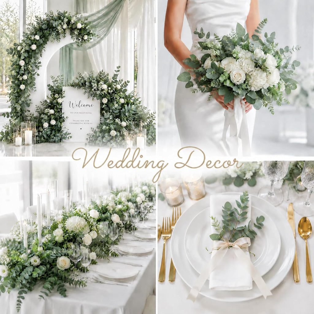 100 Pcs Mixed Artificial Eucalyptus Stems Leaves Bulk, 4 Kinds Faux Greenery Silver Dollar Dried Flowers Plant Leaves for Wedding Decor Centerpieces Vase Bouquet Floral Arrangements
