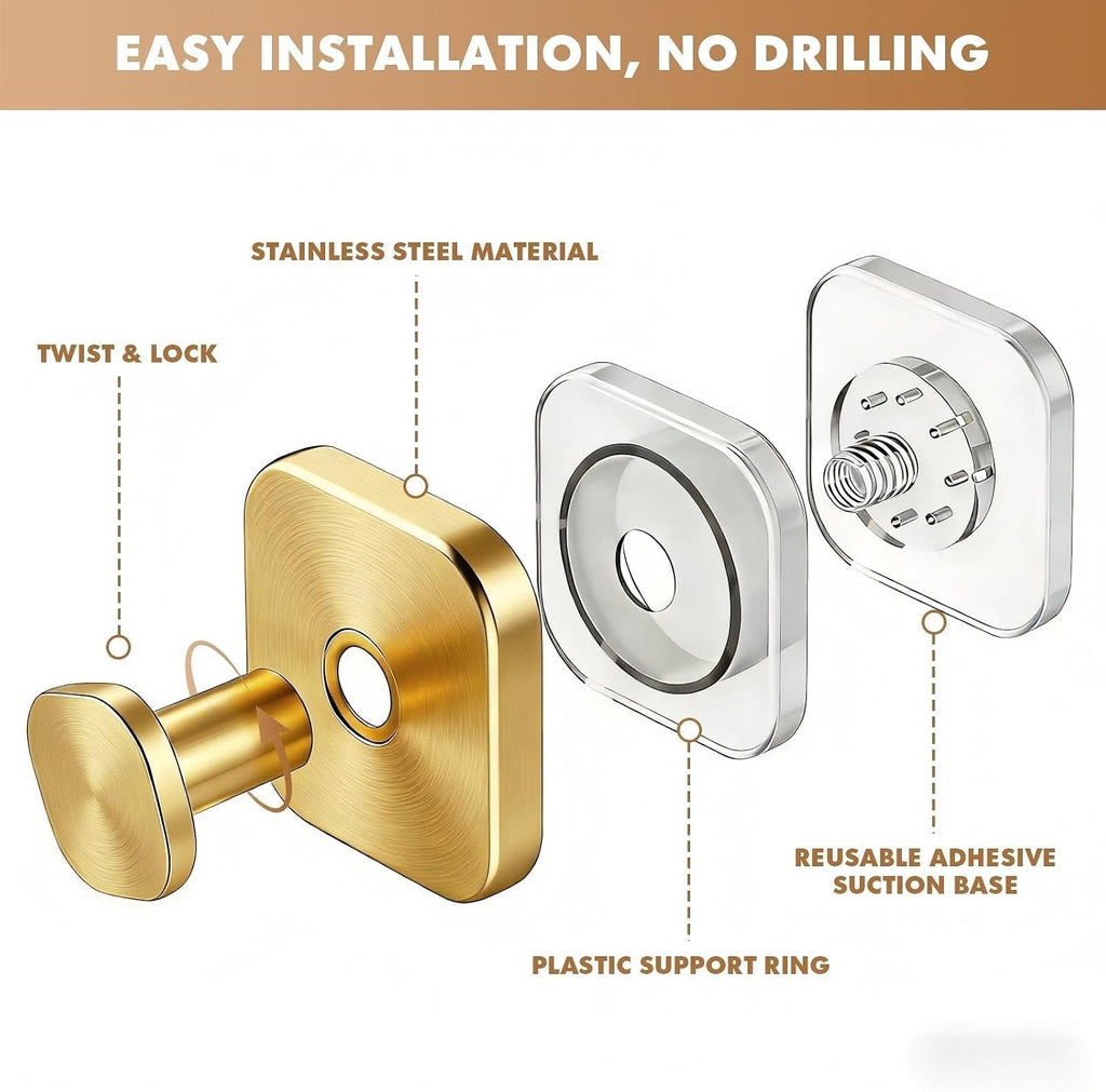 Suction Cup Hooks, Heavy Duty No Drill for Bathroom Shower Towel