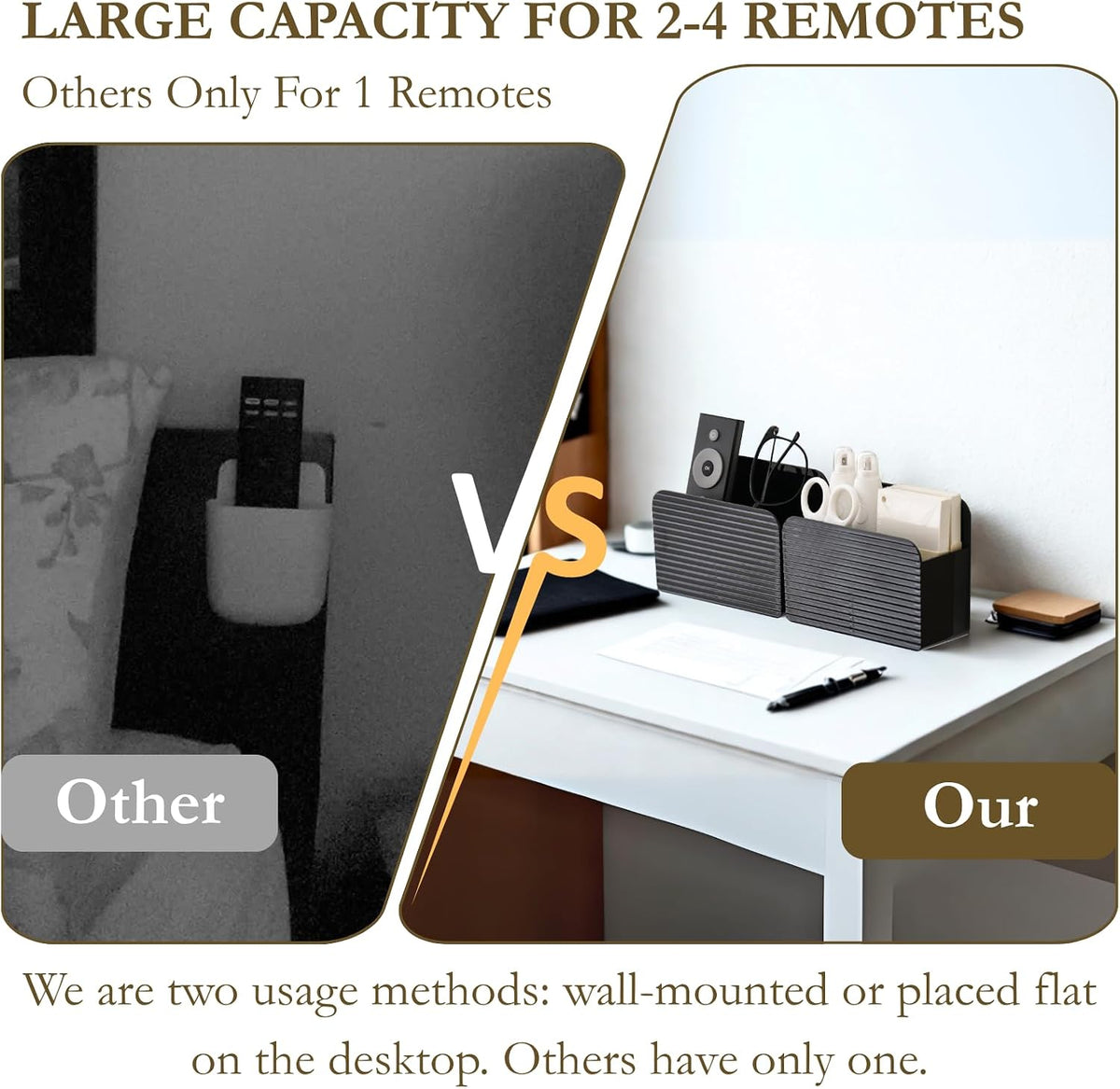 LINFIDITE Adhesive TV Remote Control Holder Wall Mount TV Remote Holder For Bedside Wall Remote Control Caddy Storage Organizer Stand Box （For 2 Or 4 Remote Controls – Black – Quantity 1）