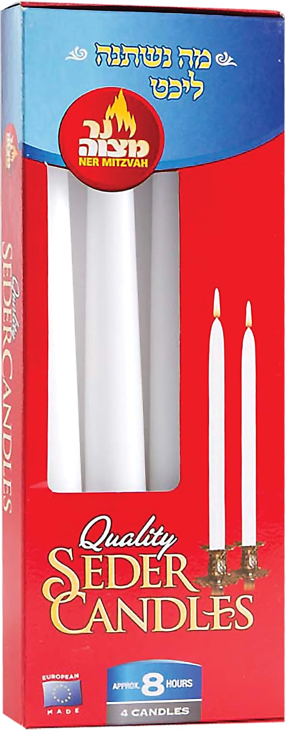 Ner Mitzvah Passover Seder Candles - 8 Hour Burn Time - European Made - Pack of 4 Taper Candles