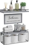 WOPITUES Floating Shelves for Bathroom Decor Art, Modern Grey