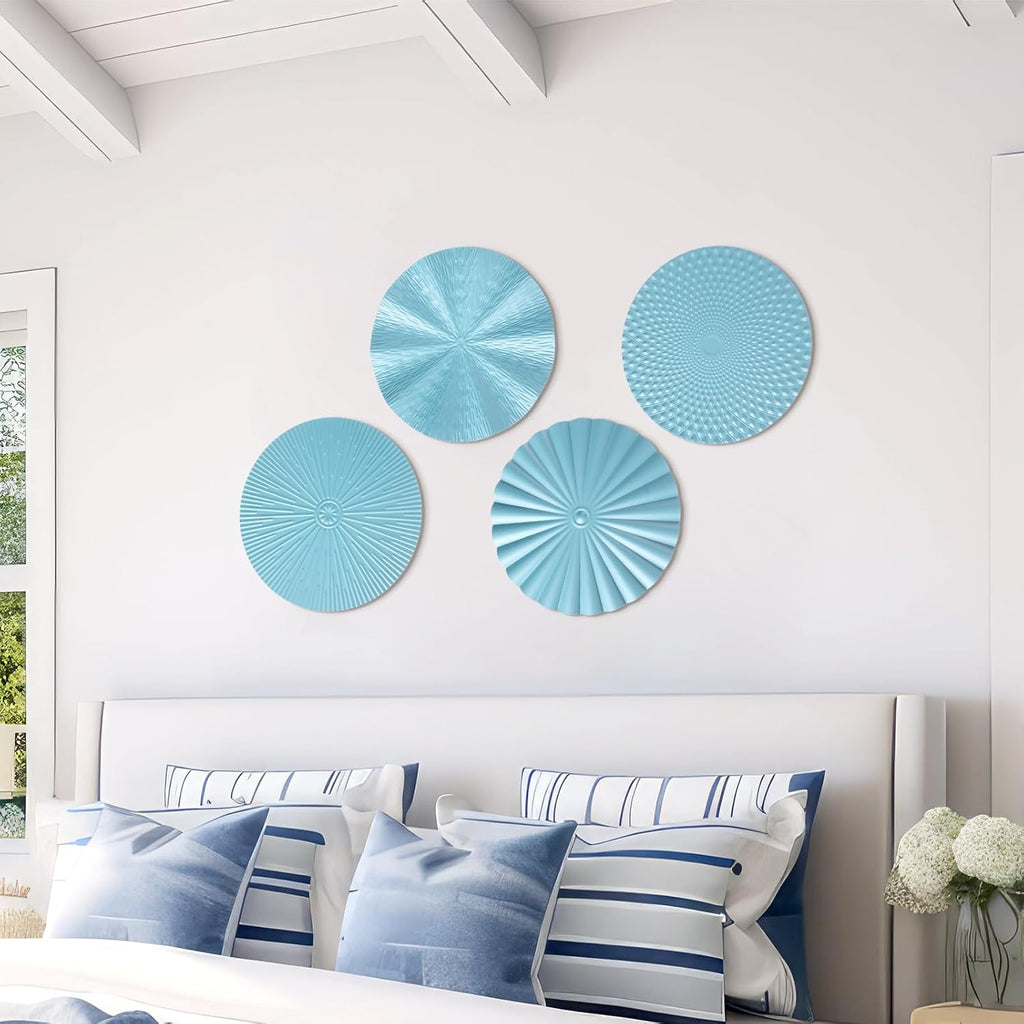 Hicarer 4 Pcs 12 Inch Blue Metal Wall Art Decor Modern Sunburst Decor