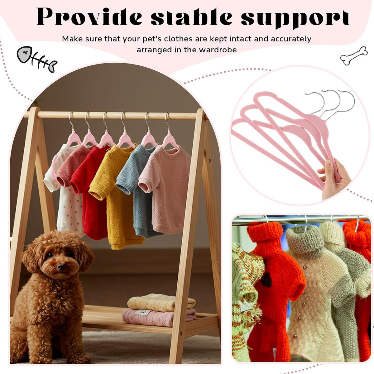 Weysat 12 Pcs Pink Pet Hangers 11" Non-Slip Velvet 360° Swivel Hook