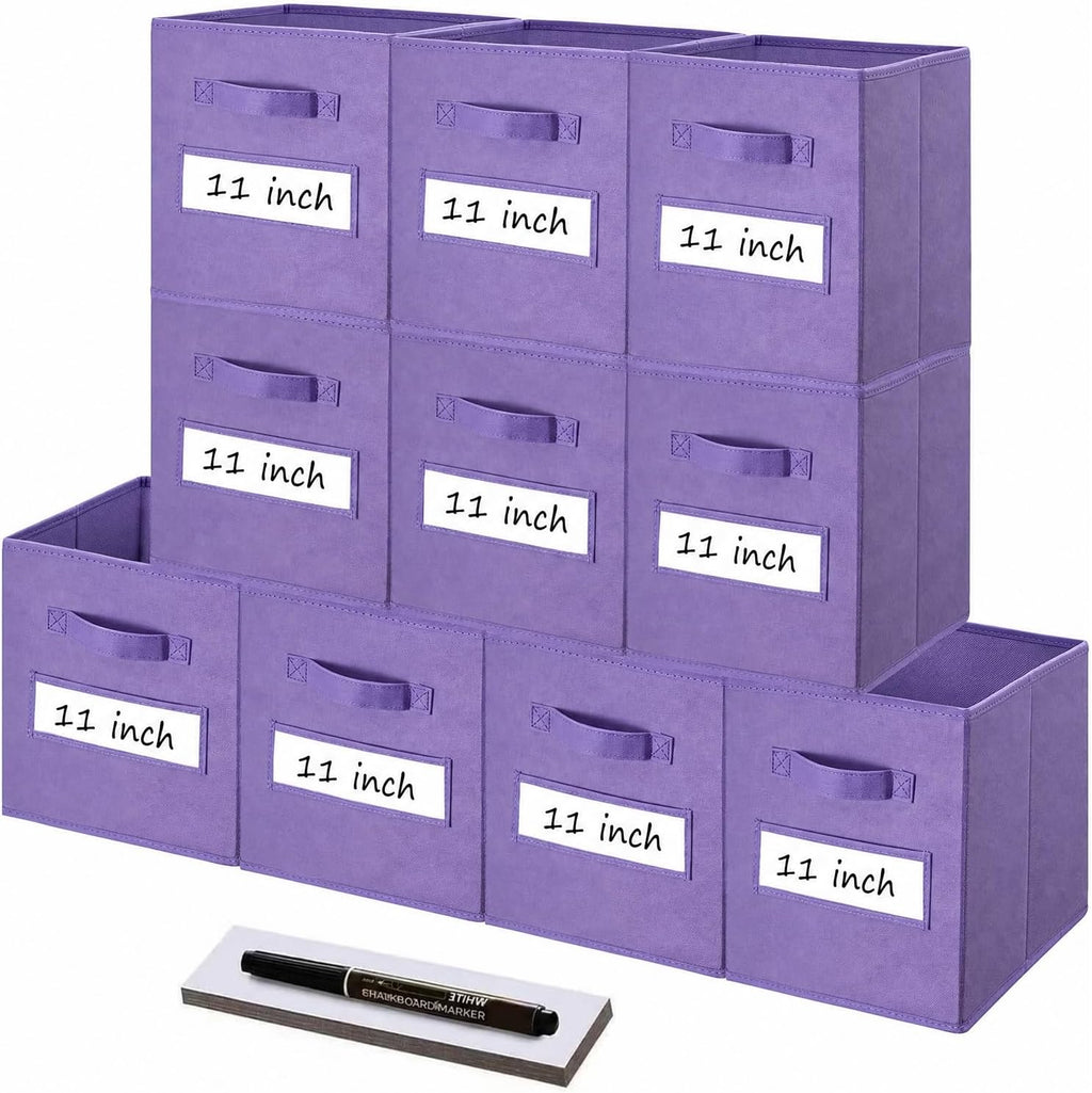 Storage Bins,11" Cube Storage Bin with Labels,10pcs,Purple