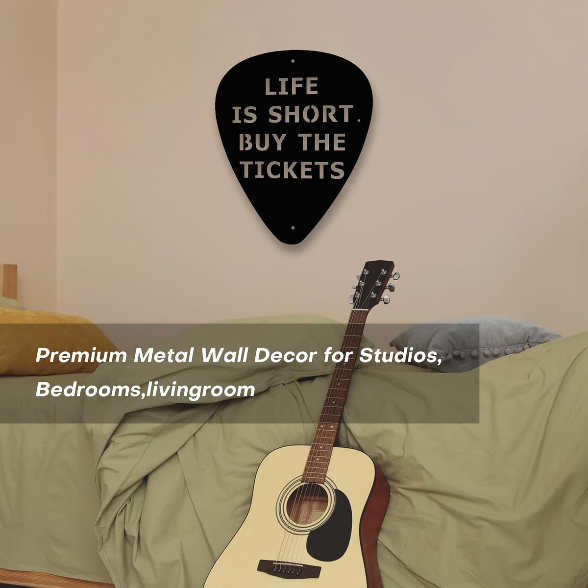 Rajukit Metal Guitar Pick Wall Art,Black,Rustproof, 11.8 * 9.8 Inches