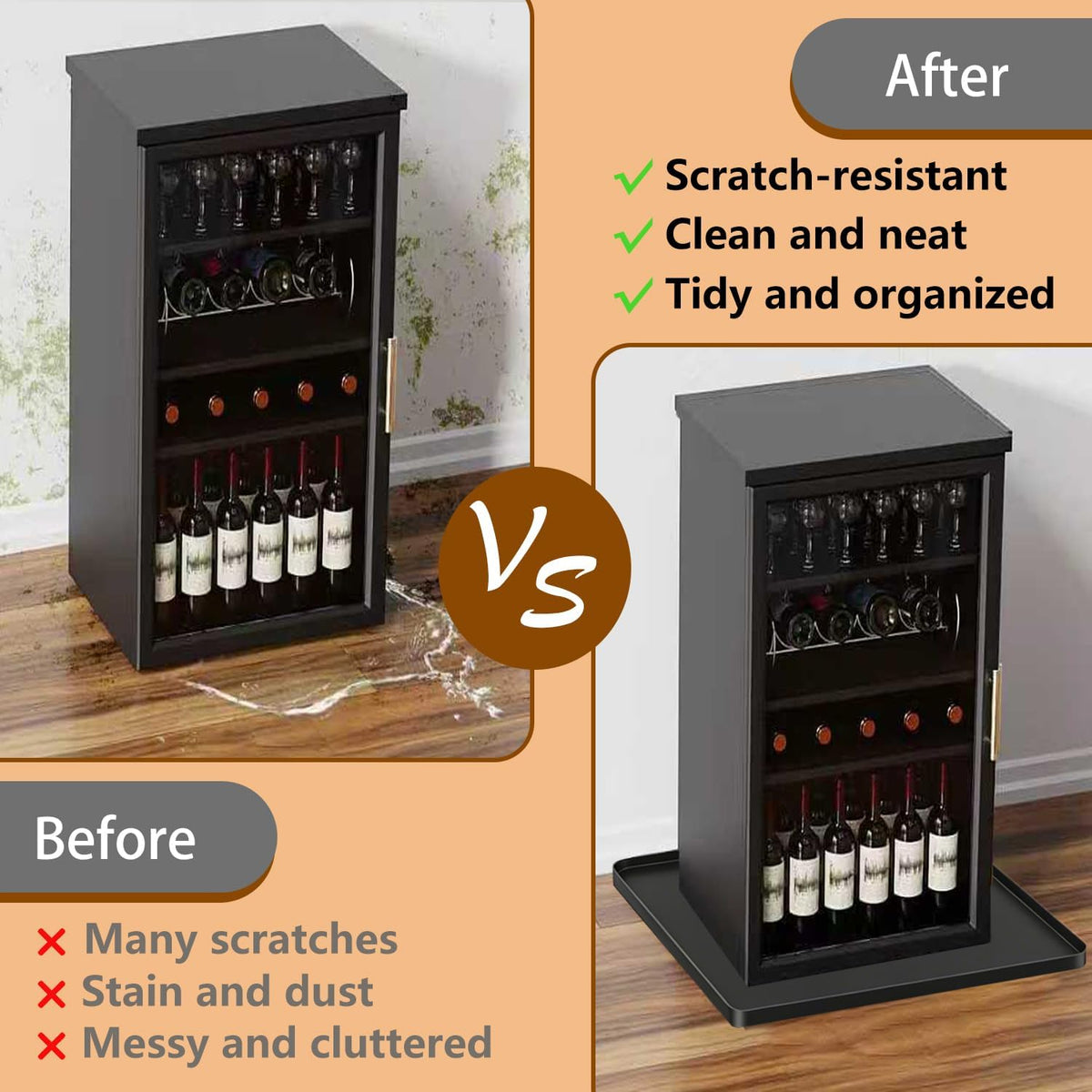 Mini Fridge Mat 19.7x19.7 Inch Leak Proof Under Fridge Mat, 0.78" High Raised Edge Drip Tray, Non-Slip Washable Appliance Mat to Shield Floors from Spills/Condensation, Black
