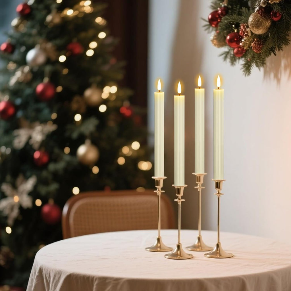 Ivory Flameless Taper Candles Battery Operated with Remote Timer