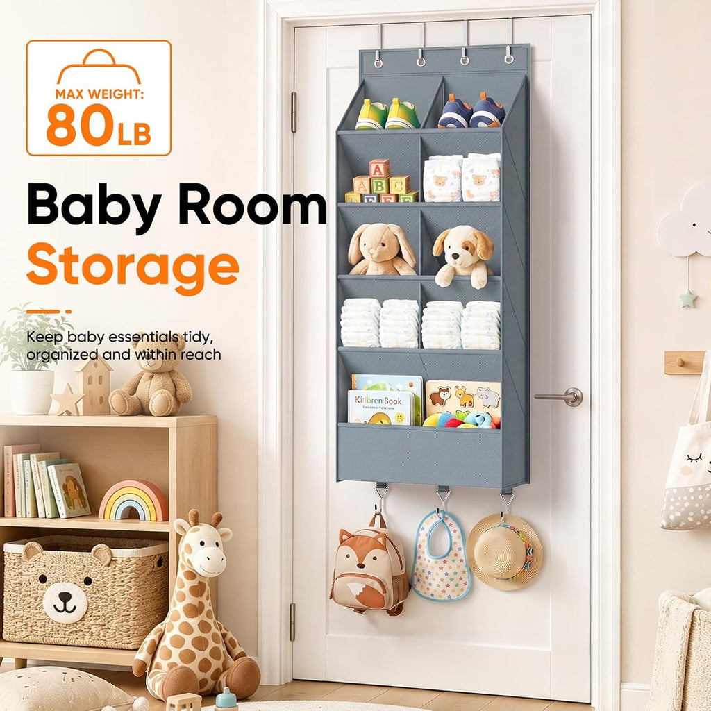 Over the Door Shoe Organizer, 5 Tiers with 9 Compartments, Grey