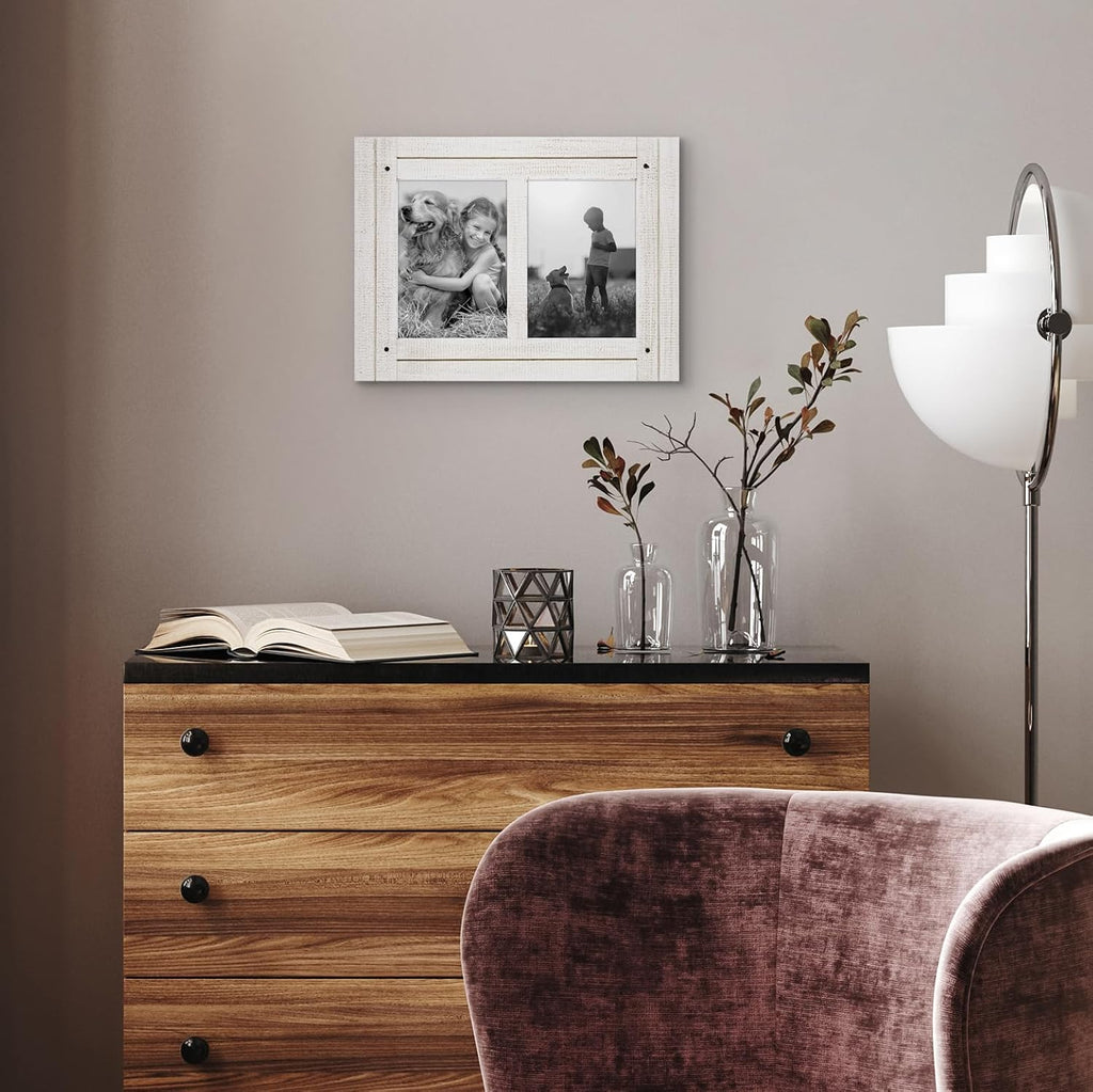 Americanflat 5x7 Double Picture Frame - Distressed Wood - Aspen White