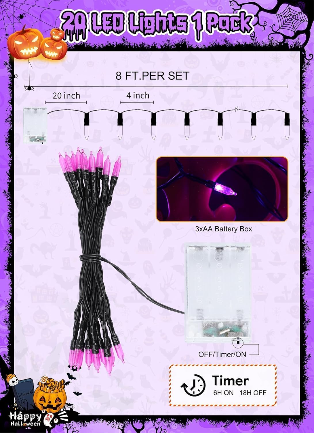 Brightown Purple Battery Operated Christmas String Lights with Timer