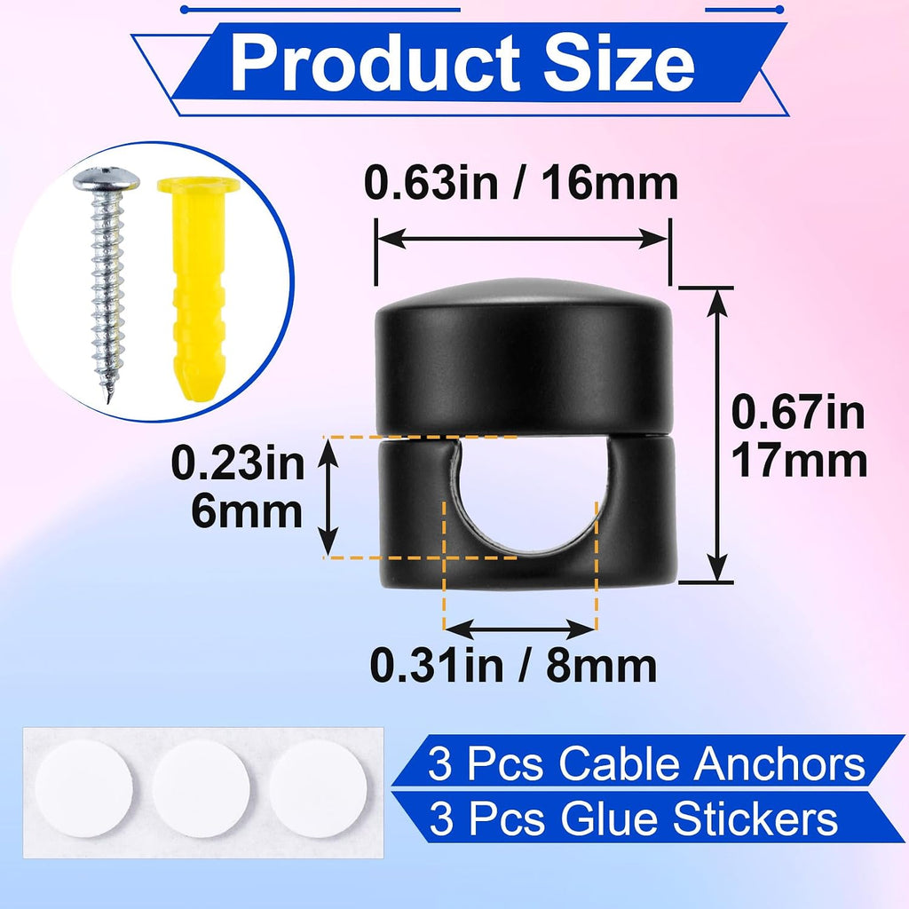 HINZIC 3Sets Cable Anchors for Nightstand, Adhesive Metal Cord Management