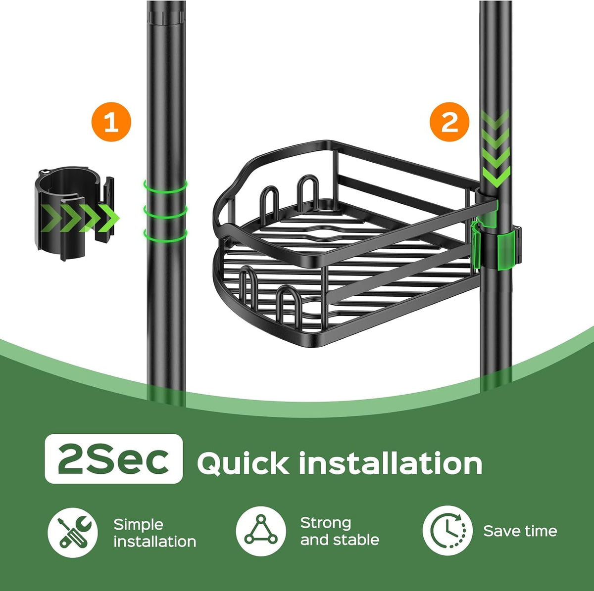 HAMITOR Shower Caddy Tension Pole: Rustproof Quick Install Standing Corner Bathroom Organizer Shelf on Floor for Renters - 4-Tier Large Capacity Storage Rack with Soap Holder for Apartment -Black