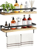 Amada Bathroom Shelves with Towel Bar, Set of 2, Light Brown