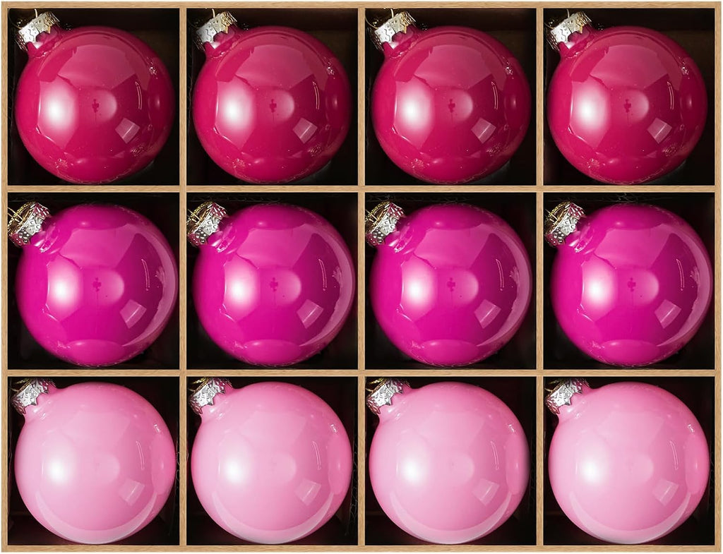 WDS WONDROUS Red Pink Glass Christmas Ball Ornaments 12PCS Hanging Balls