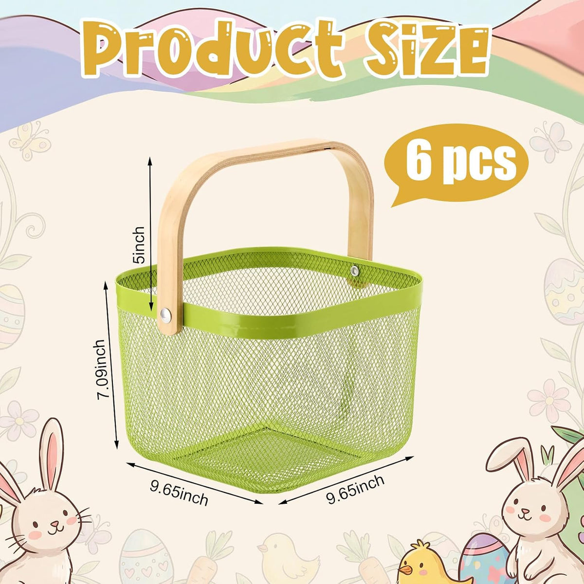 Roshtia 6 Pcs Metal Mesh Basket with Handle, Pastel Garden Basket for Fall