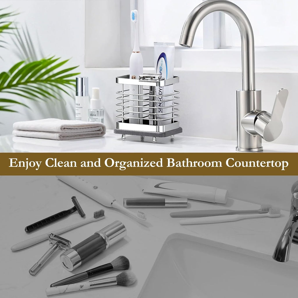Shinowa Toothbrush Holder Wall Mounted for Bathroom 2 Slots, Silver
