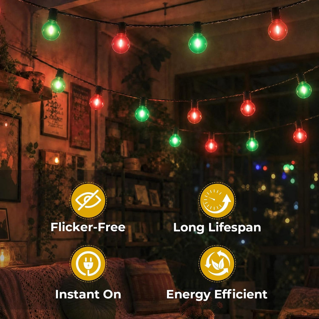 GvvooHome 36 Pack G40 Colored Light Bulbs, 1Watt LED Red and Green Bulbs