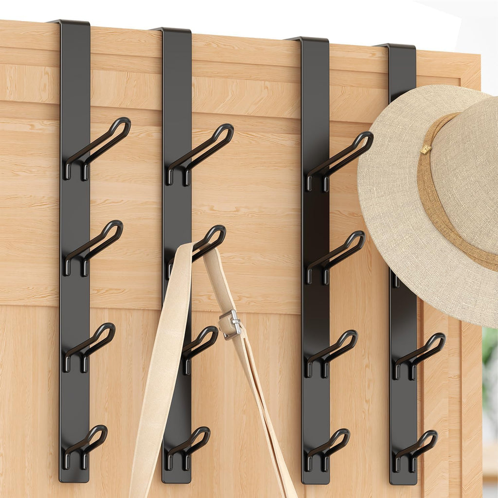 niffgaff 16 Hook Over The Door Hooks, Vertical Over The Door Towel Rack, Over Door Hook, Over The Door Hanger, for Towel and Clothes Hangers, Black, 4 Pack,12.28'',for 1.7'' Door