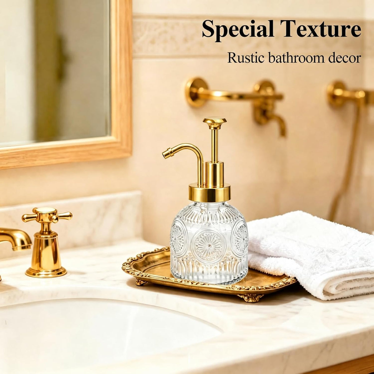 SheeChung 8 Oz Clear Glass Soap Dispenser with Rust Proof Gold Pump, 1 Pack