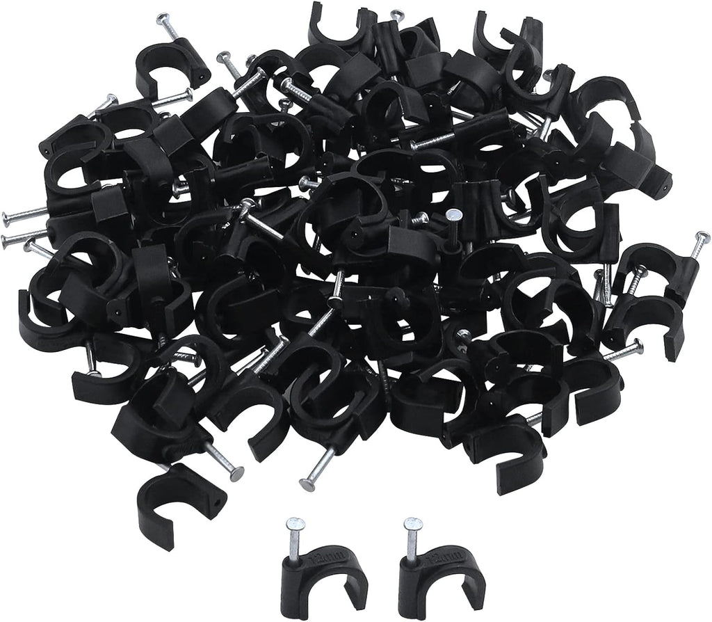 Antrader 100Pcs 12mm Cable Clips with Steel Nails for Cable Wire Management