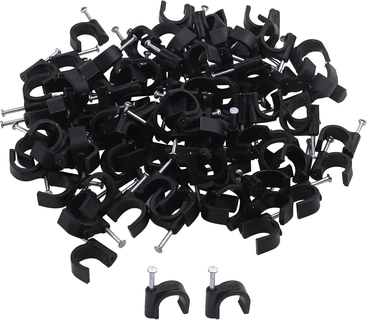 Antrader 100Pcs 12mm Cable Clips with Steel Nails for Cable Wire Management