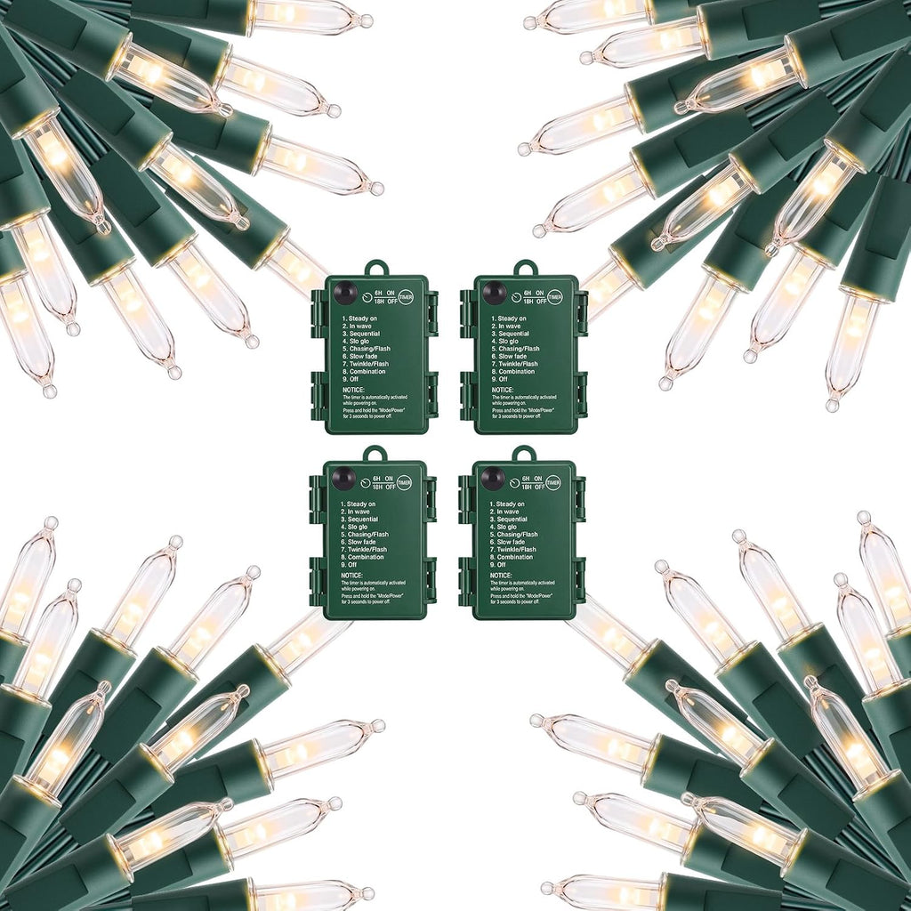 Brightown Battery Operated Christmas Lights, 4 Pack Total 100 LED 71.2Feet