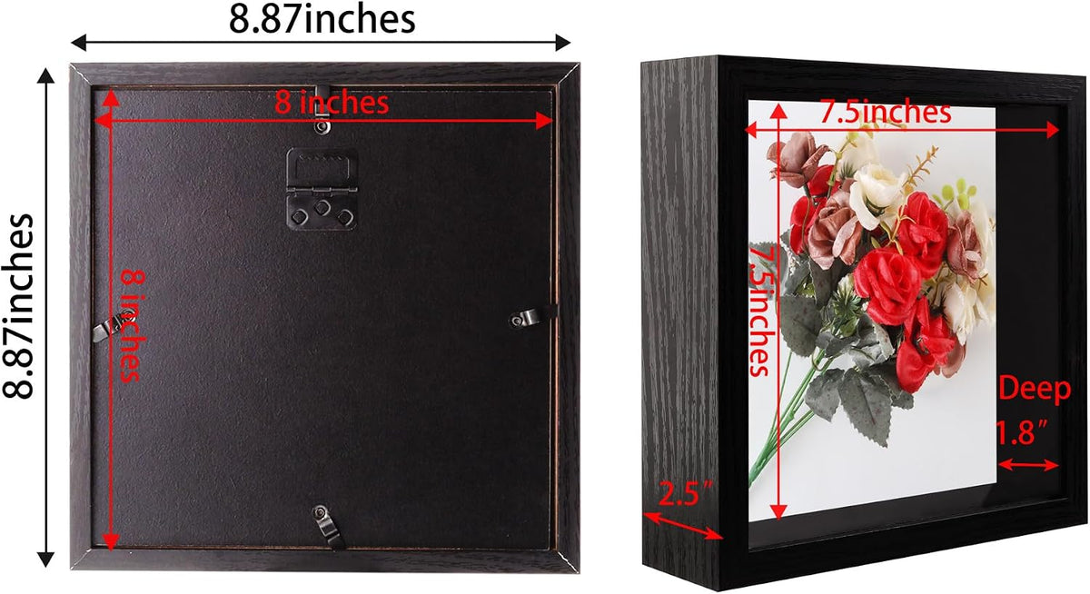 8x8 Shadow Box Frame,Display Case,Wood,3D,Thicker,Inner Deep 1.8In,Black
