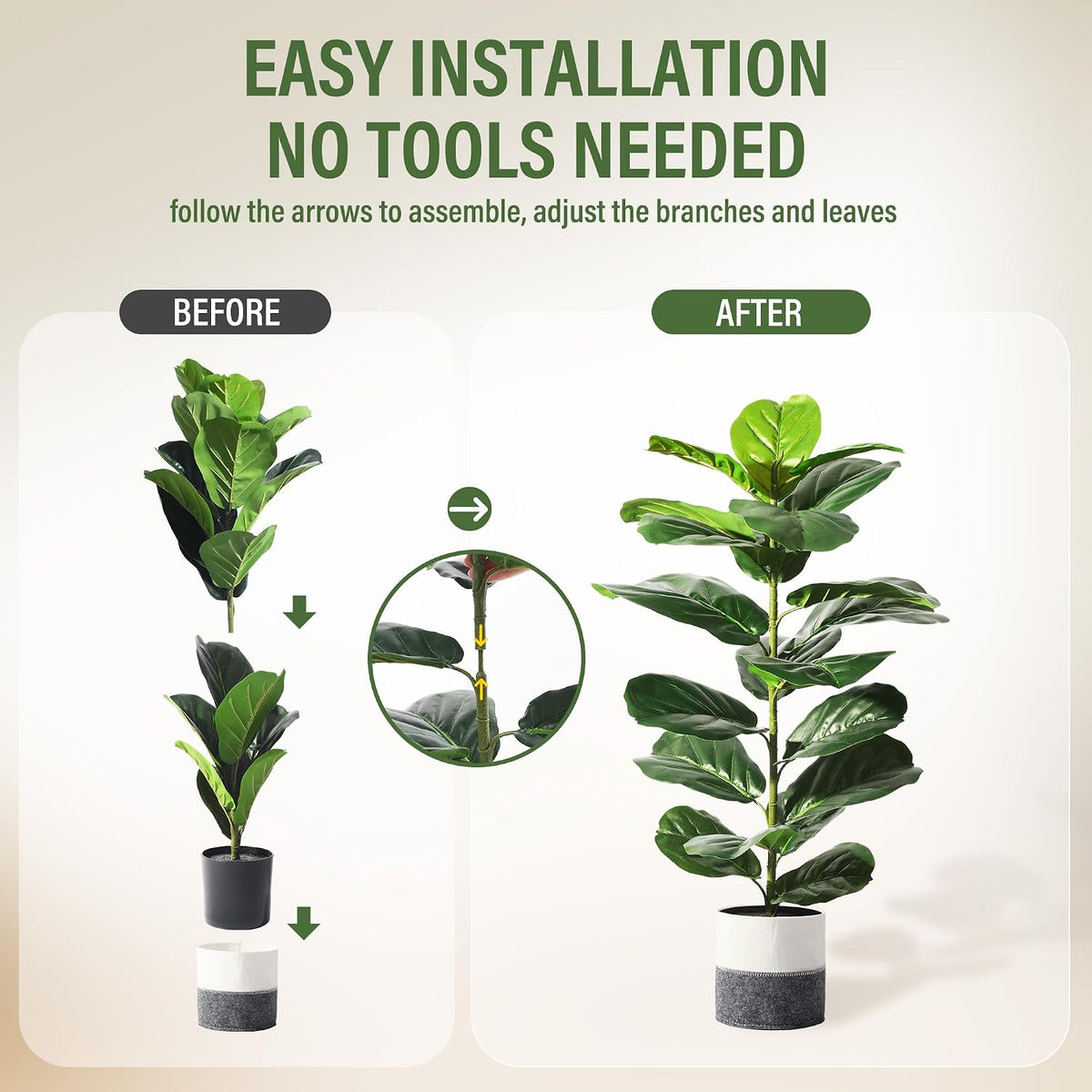 Suntee 2 Pack Faux Fiddle Leaf Fig Trees with Felt Fabric Cover, 30 Inches