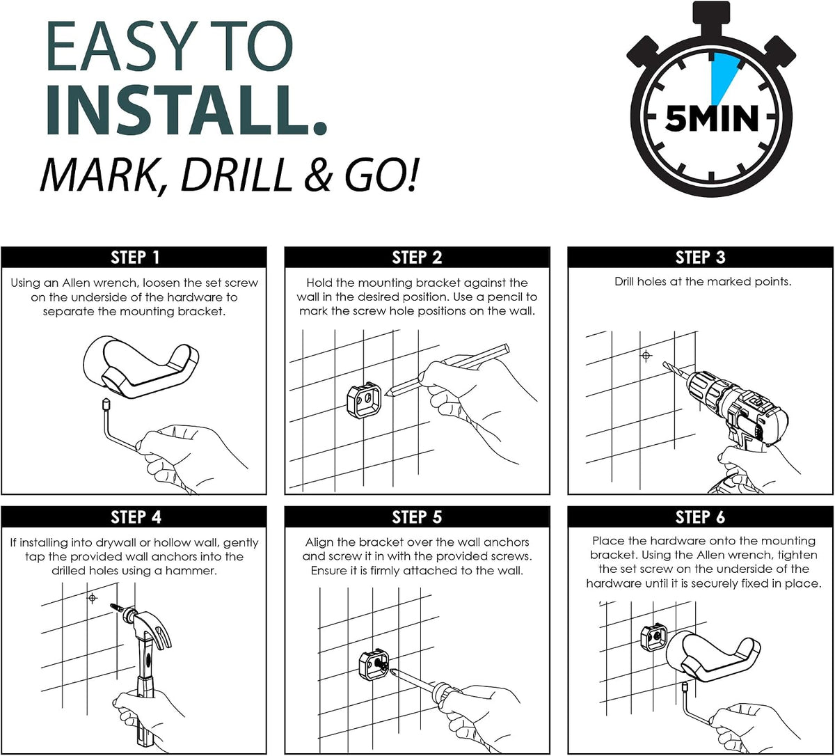 Mega Handles Bathroom Accessory Set Satin Brass - 4-Piece, Towel Bar, Hooks