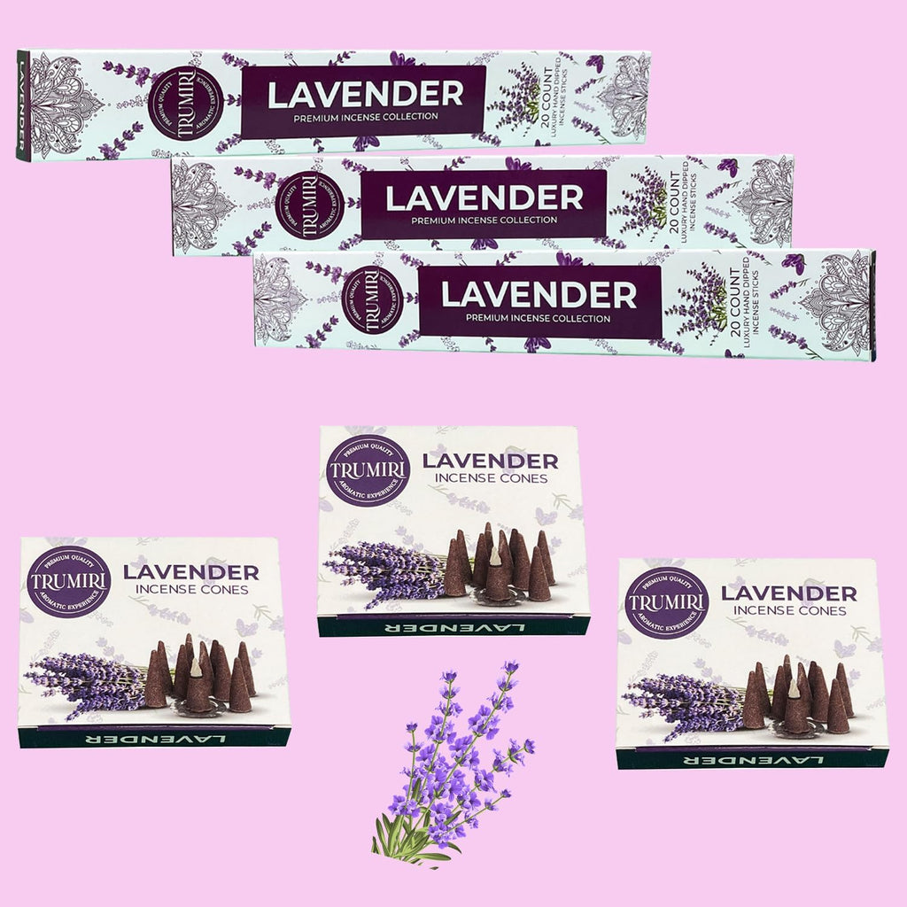 Lavender Incense Sticks & Incense Cones Combo Pack - 60 Insence-Sticks + 30 Insence Cones - Inscense - Incense Cones Scented - Insents