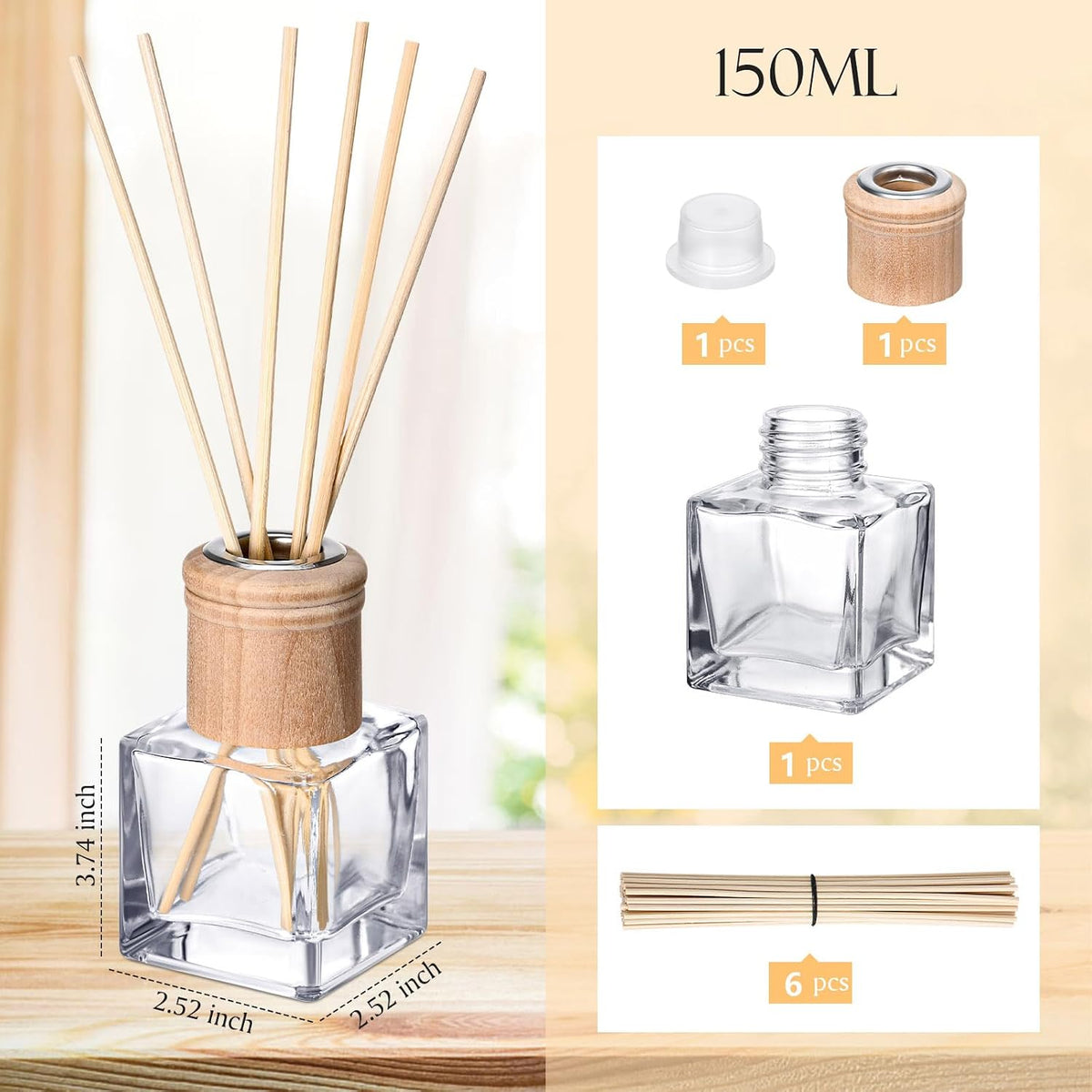 Roshtia 1 Set Reed Diffuser Bottles Empty, 50ml Bottles with Sticks