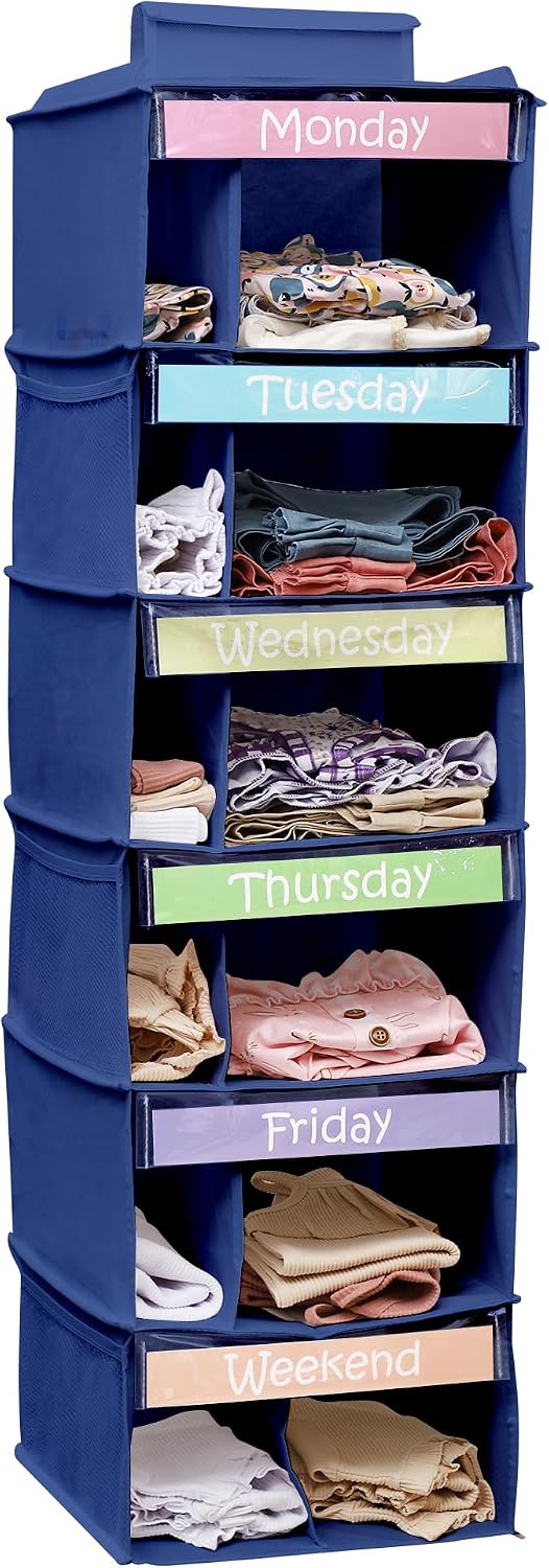 Kids Clothes Organizer, Weekly Clothes Organizer for Kids, 6 Shelf, Blue